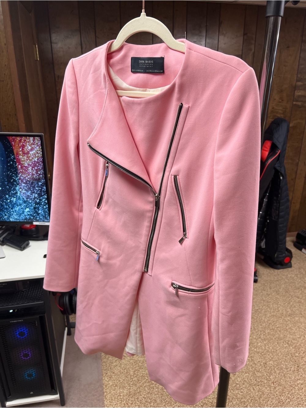 Zara Soft Pink Asymmetric Zip Blazer